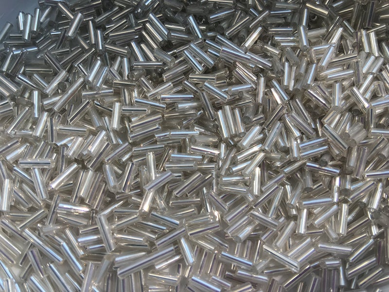 Golden Leaf Czech Bugle Beads 40 gr / 1.4 oz Crystal Silver Glass Tube Size #3 7mm - Image 1